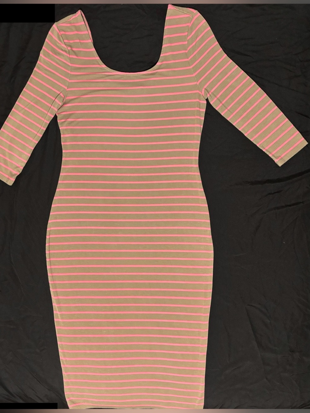 Striped Scoop-Neck Bodycon Midi Dress - Pink & Taupe EUC